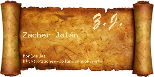Zacher Jolán névjegykártya